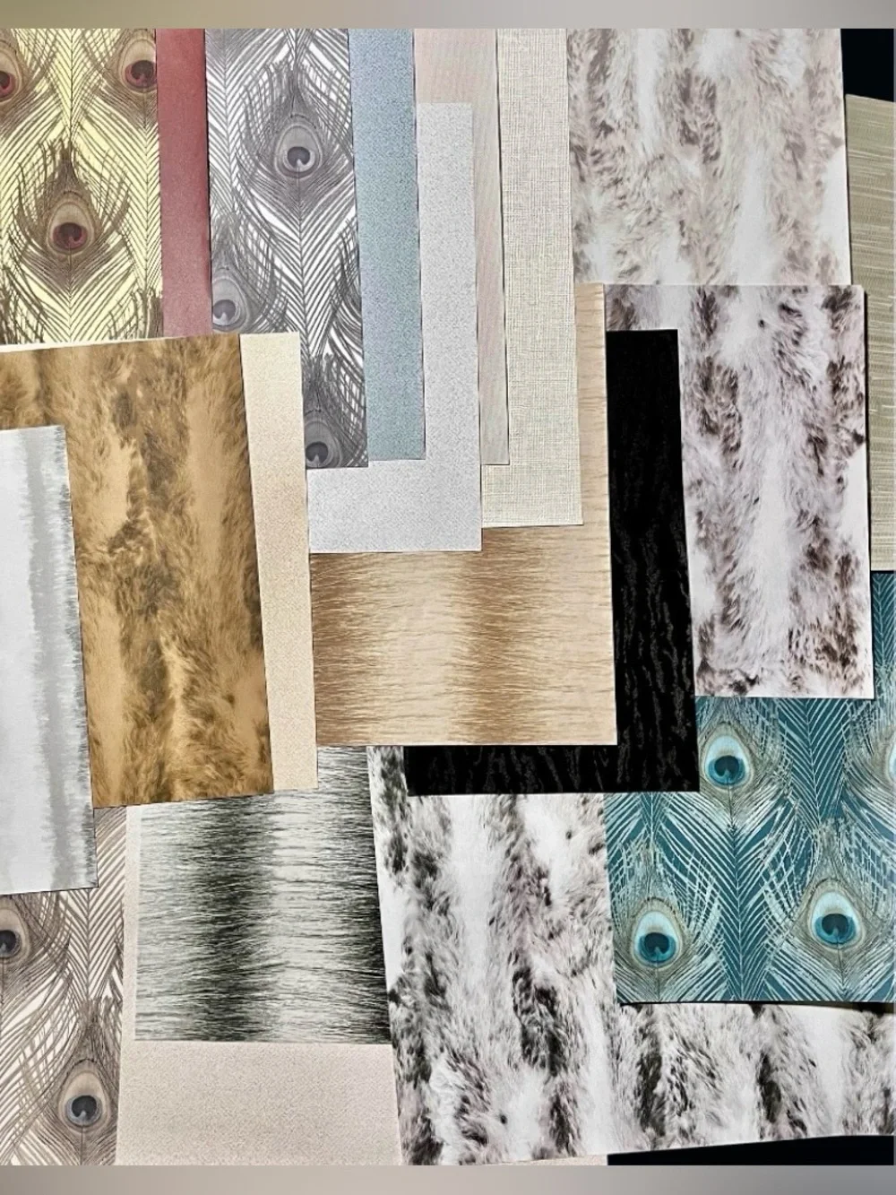 20 Assorted Designer Wallpaper Sample Sheets DIY Animal Print Theme Fur, Peacock